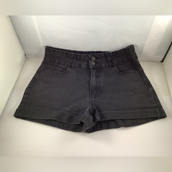 Forever 21 Womens Black Rolled Cuff Stretchy Denim Jean Shorts 30 - Picture 5 of 5
